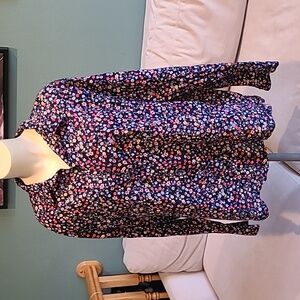 GAP Women's Floral 'Boyfriend Fit'  Button Down Shirt - Navy XXL